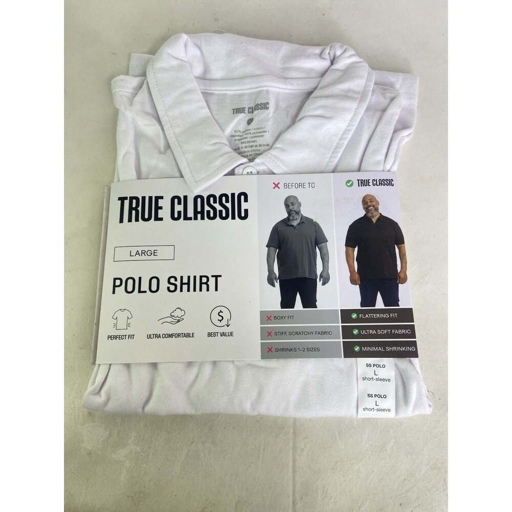 True Classic Classic Polo Shirt Men's Size L White Short Sleeve